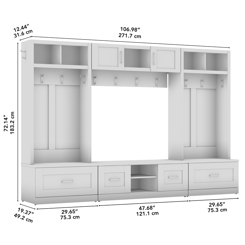 Hampton Heights Full Entryway Storage Set in White - Engineered Wood 