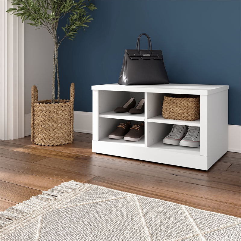 Hampton Heights 30W Shoe Bench in White - Engineered Wood
