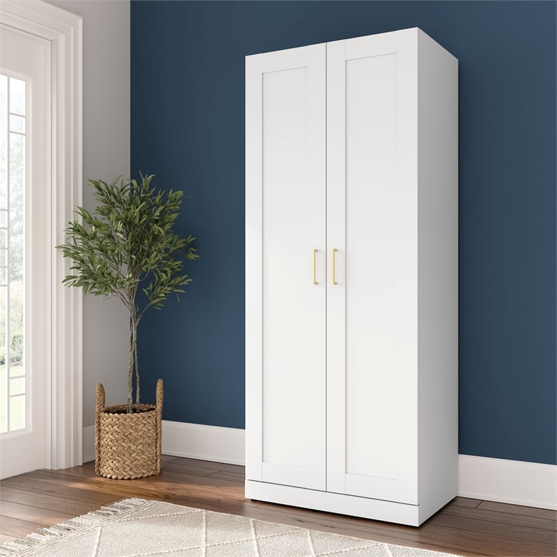 Hampton Heights 30W Tall Storage Cabinet with Doors in White - Engineered Wood