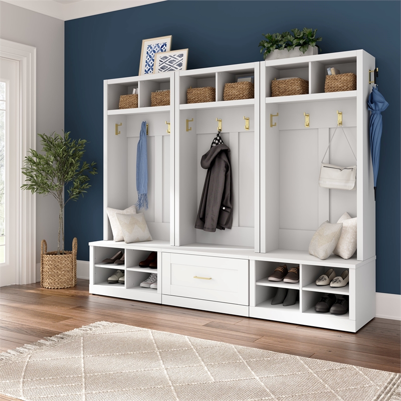 Hampton Heights Full Entryway Storage Set in White - Engineered Wood 