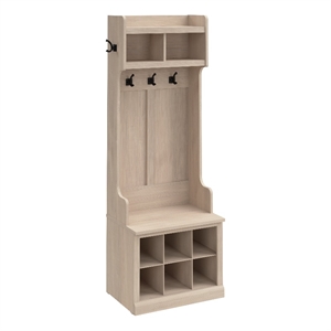 Woodland 24W Hall Tree & Shoe Bench w/ Shelves in White Maple - Engineered Wood