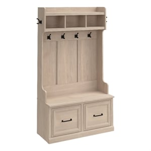 Woodland 40W Hall Tree and Shoe Bench w/ Doors in White Maple - Engineered Wood
