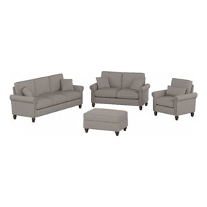Coventry Sofa and Loveseat with Chair and Ottoman in Beige Herringbone Fabric
