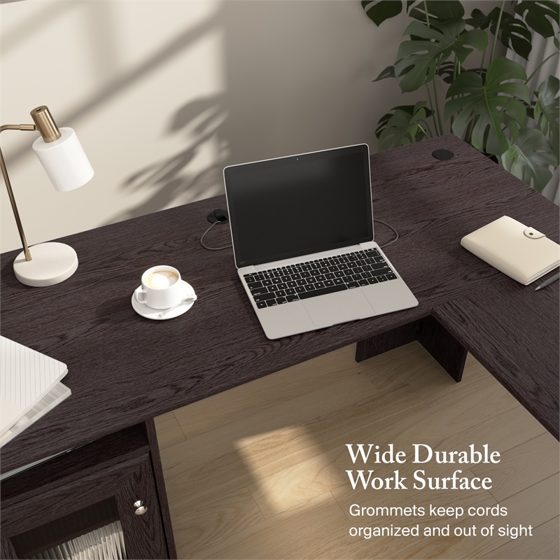 Cabot 60W L Shaped Computer Desk with Storage in Espresso Oak - Engineered Wood