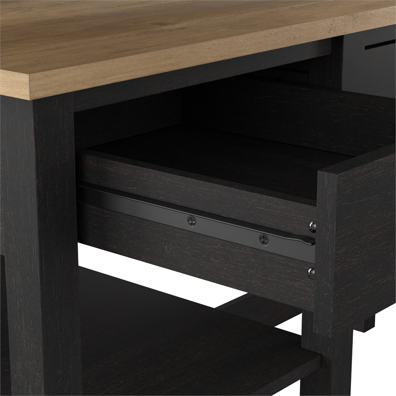 Mayfield 54W Computer Desk with Shelves in Vintage Black and Reclaimed Pine