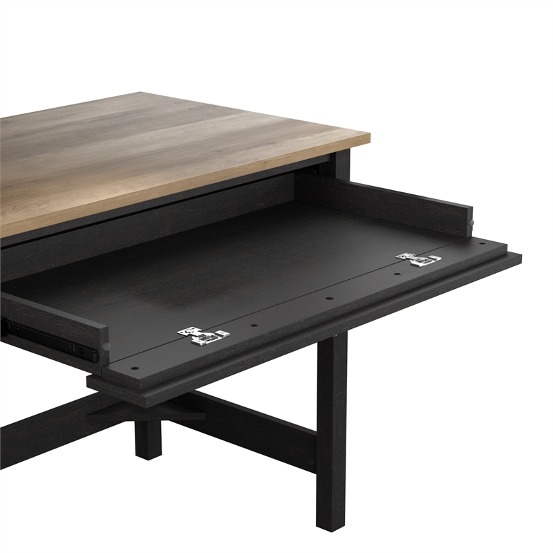 Mayfield 54W Computer Desk with Shelves in Vintage Black and Reclaimed Pine