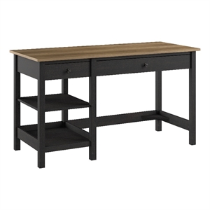 Mayfield 54W Computer Desk with Shelves in Vintage Black and Reclaimed Pine