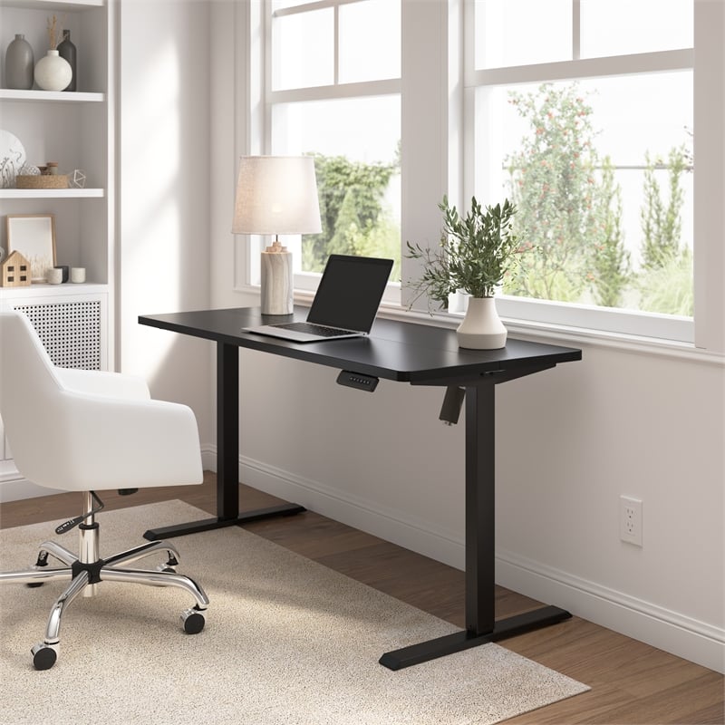 Bush Furniture Energize 55W x 24D Electric Height Adjustable Desk in Basic Black