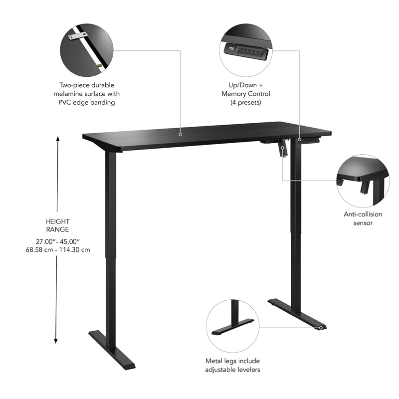 Bush Furniture Energize 55W x 24D Electric Height Adjustable Desk in Basic Black