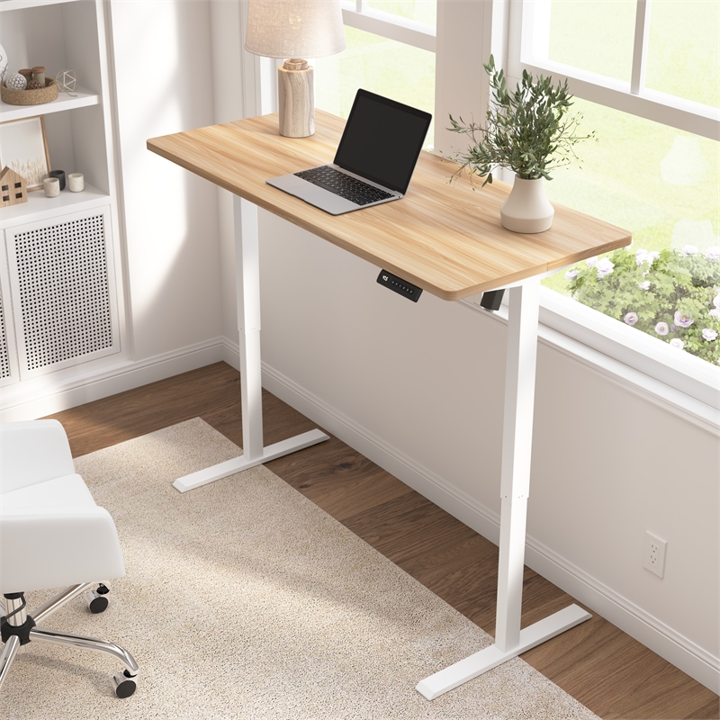 Bush Furniture Energize 55W x 24D Electric Height Adjustable Desk in Maple