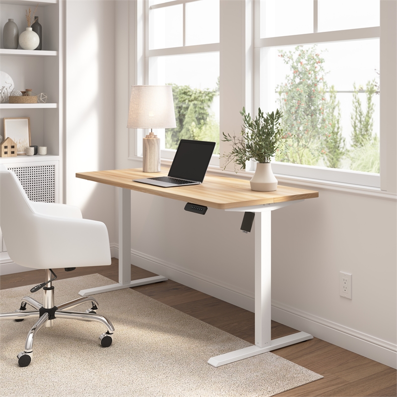 Bush Furniture Energize 55W x 24D Electric Height Adjustable Desk in Maple