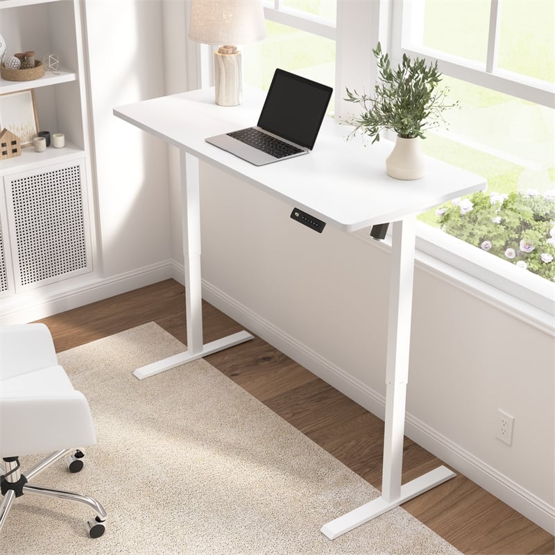 Bush Furniture Energize 55W x 24D Electric Height Adjustable Desk in Basic White