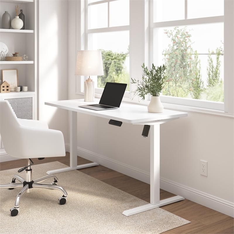 Bush Furniture Energize 55W x 24D Electric Height Adjustable Desk in Basic White
