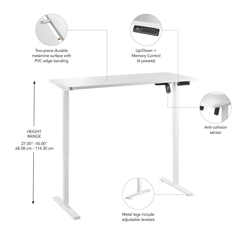 Bush Furniture Energize 55W x 24D Electric Height Adjustable Desk in Basic White