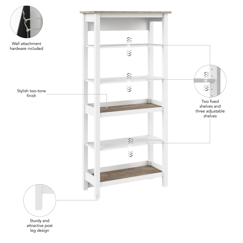 Mayfield Tall 5 Shelf Bookcase in Pure White and Shiplap Gray - Engineered Wood