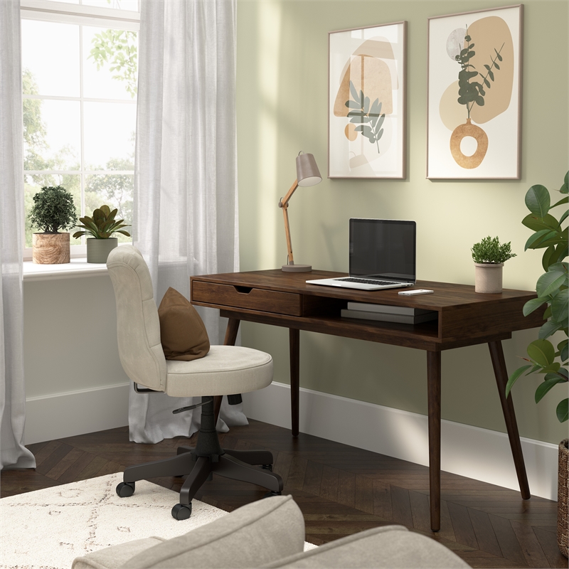 Nora 54W Writing Desk in Dark Walnut by Bush Furniture - Engineered Wood