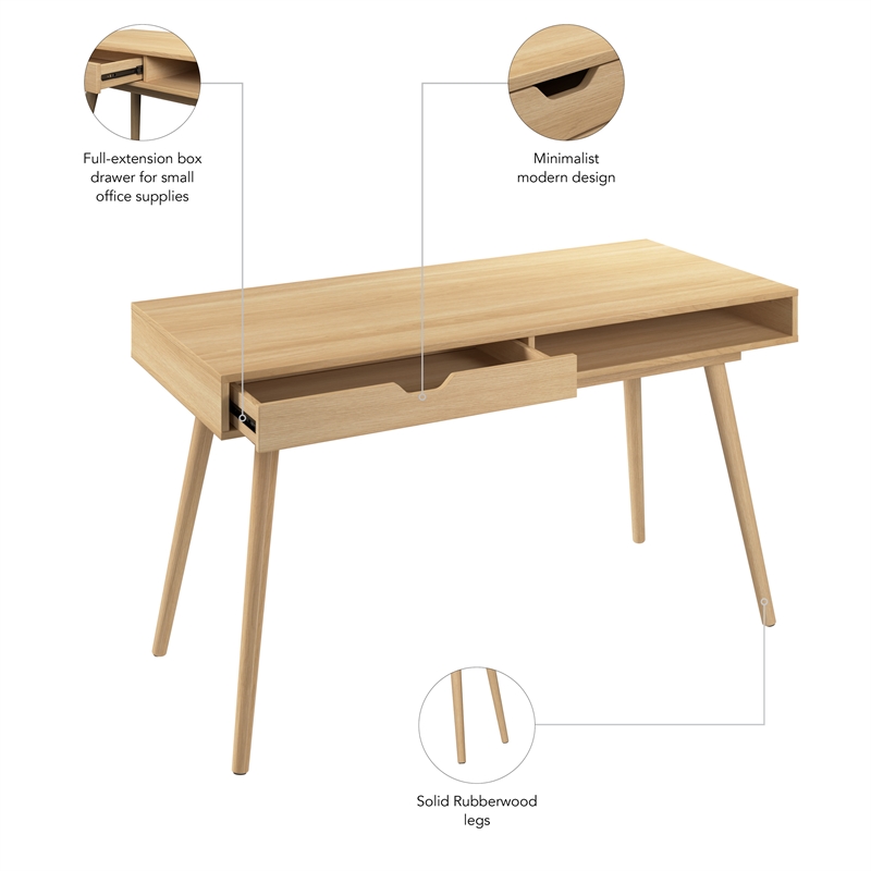 Nora 54W Writing Desk in Natural Oak by Bush Furniture - Engineered Wood