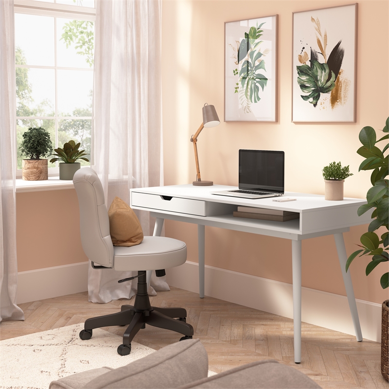 Nora 54W Writing Desk in Pure White by Bush Furniture - Engineered Wood