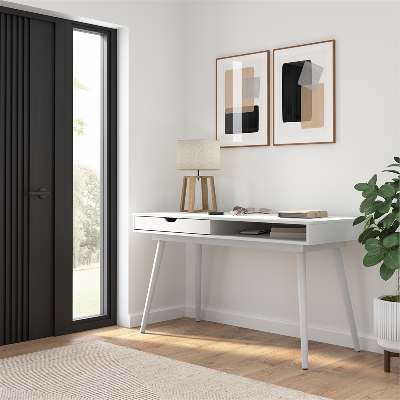 Nora 54W Writing Desk in Pure White by Bush Furniture - Engineered Wood