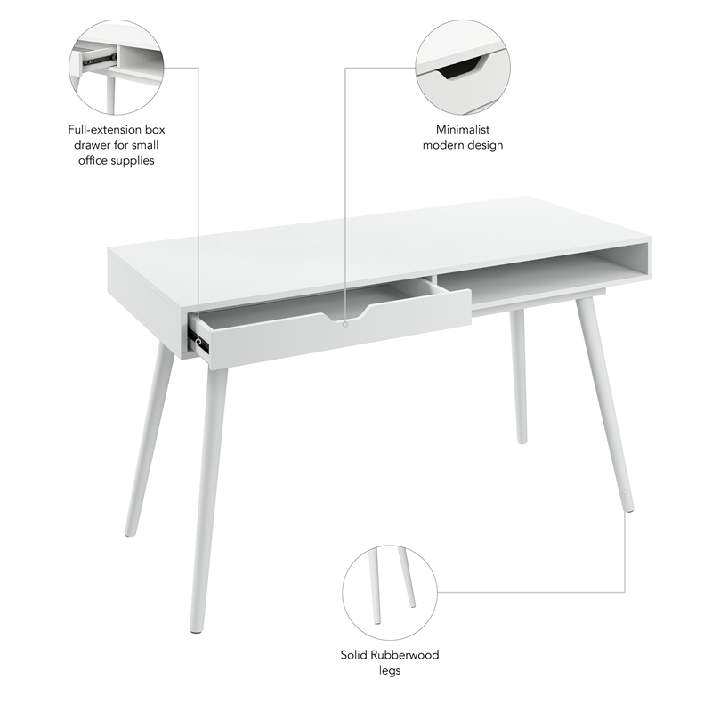 Nora 54W Writing Desk in Pure White by Bush Furniture - Engineered Wood