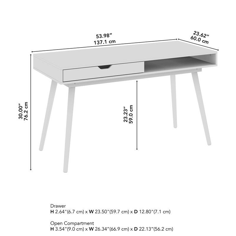 Nora 54W Writing Desk in Pure White by Bush Furniture - Engineered Wood