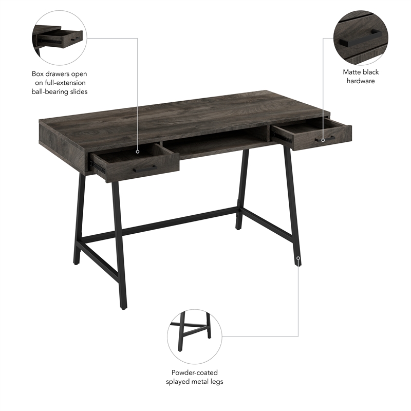 Steele 54W Writing Desk in Dark Gray Hickory by Bush Furniture - Engineered Wood