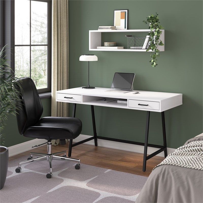 Steele 54W Writing Desk in Pure White Oak by Bush Furniture - Engineered Wood