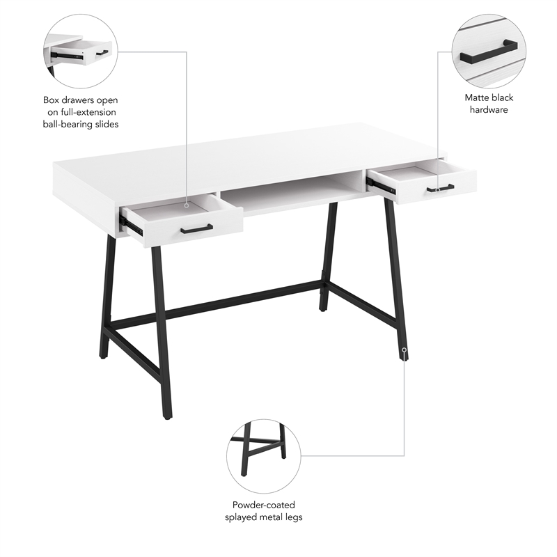 Steele 54W Writing Desk in Pure White Oak by Bush Furniture - Engineered Wood
