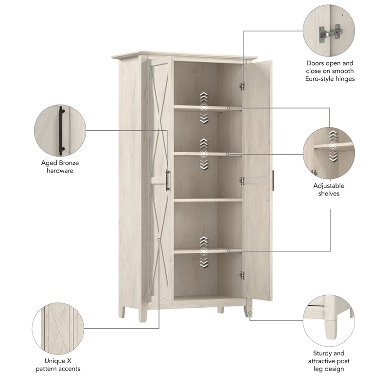 Key West Tall Bathroom Cabinet with Doors in Linen White Oak - Engineered Wood