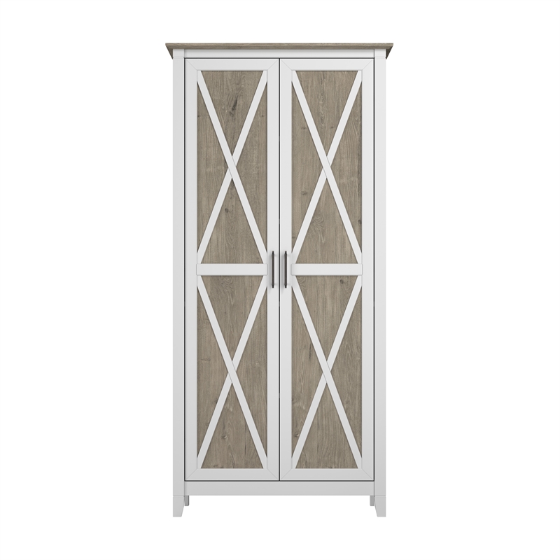 Key West Engineered Wood Kitchen Pantry Cabinet with Doors in Shiplap Gray/White