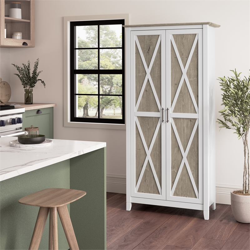 Key West Engineered Wood Kitchen Pantry Cabinet with Doors in Shiplap Gray/White