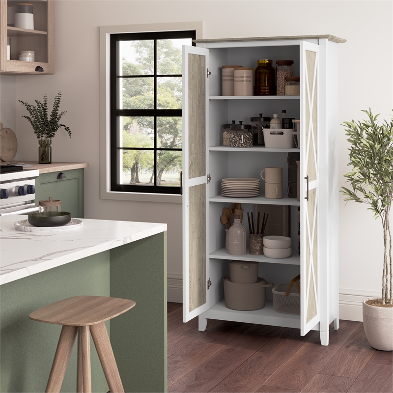Key West Engineered Wood Kitchen Pantry Cabinet with Doors in Shiplap Gray/White