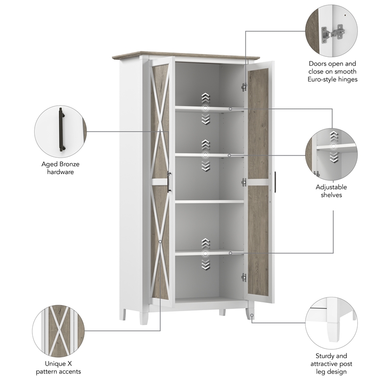 Key West Engineered Wood Kitchen Pantry Cabinet with Doors in Shiplap Gray/White