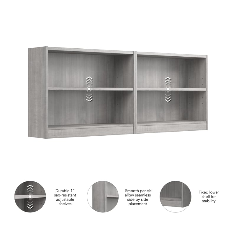 Universal Small 2 Shelf Bookcase Set in Platinum Gray - Engineered Wood