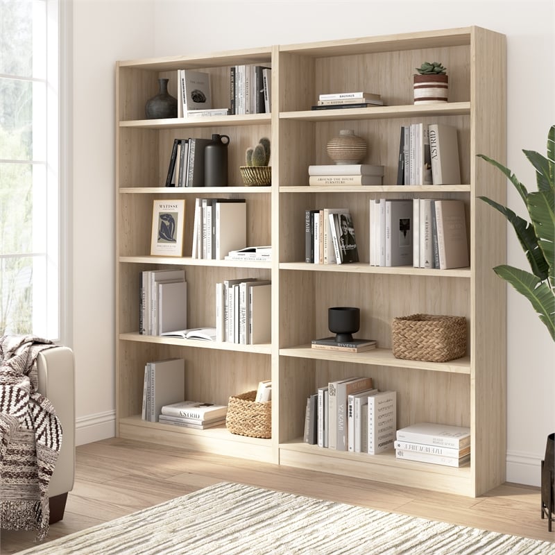 Universal Tall 5 Shelf Bookcase Set in Natural Elm - Engineered Wood