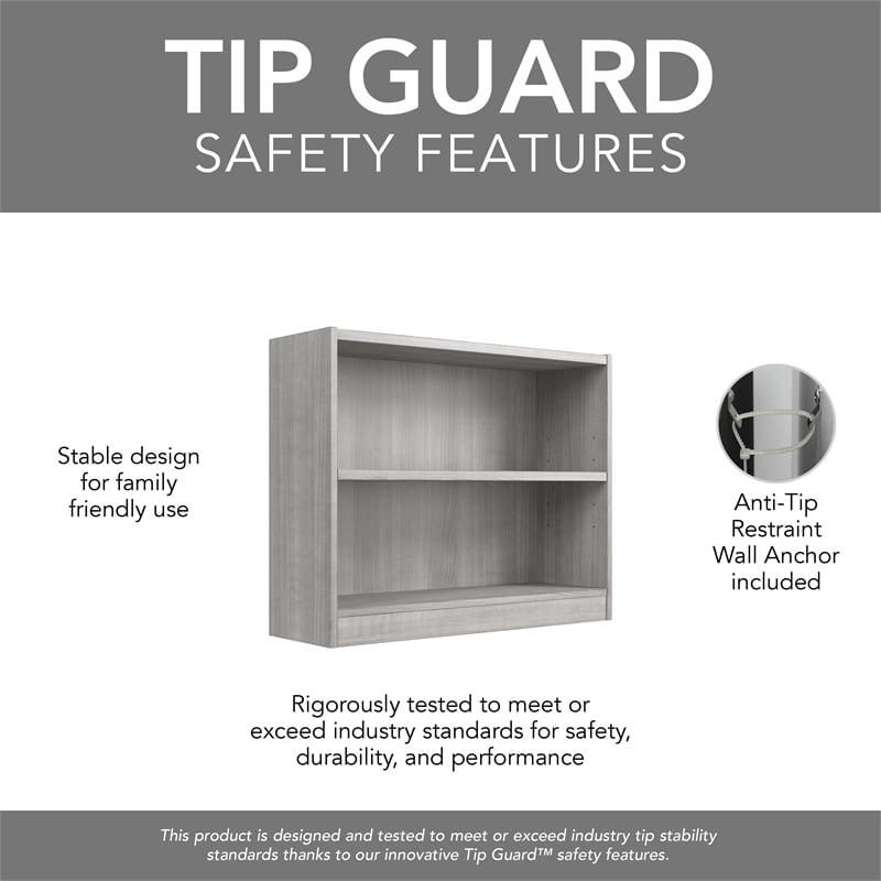 Universal Small 2 Shelf Bookcase in Platinum Gray - Engineered Wood