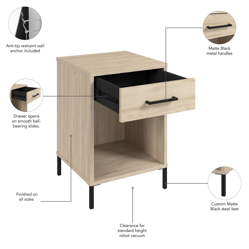 Essence Nightstand with Drawer in Natural Elm - Engineered Wood