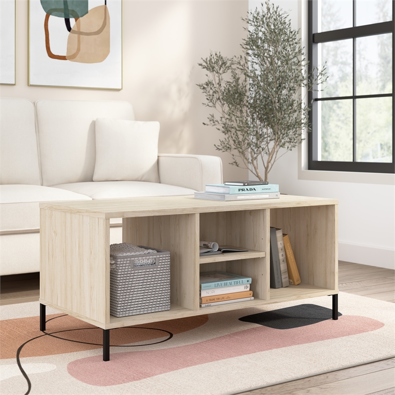 Essence Coffee Table with Shelves in Natural Elm - Engineered Wood