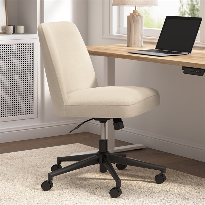 Serenity Mid Back Armless Office Chair with Wheels in Soft Beige Fabric