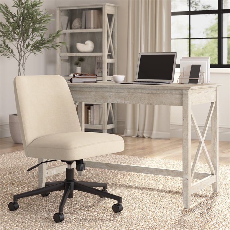 Serenity Mid Back Armless Office Chair with Wheels in Soft Beige Fabric