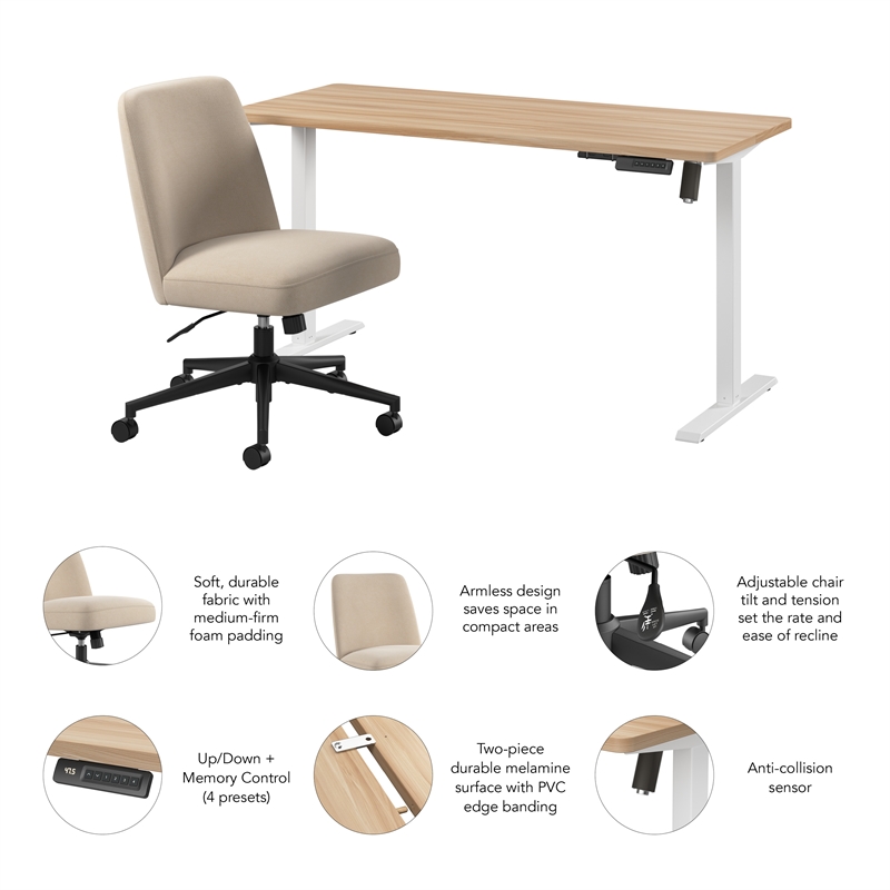 Energize Height Adjustable Standing Desk and Chair in Maple - Engineered Wood
