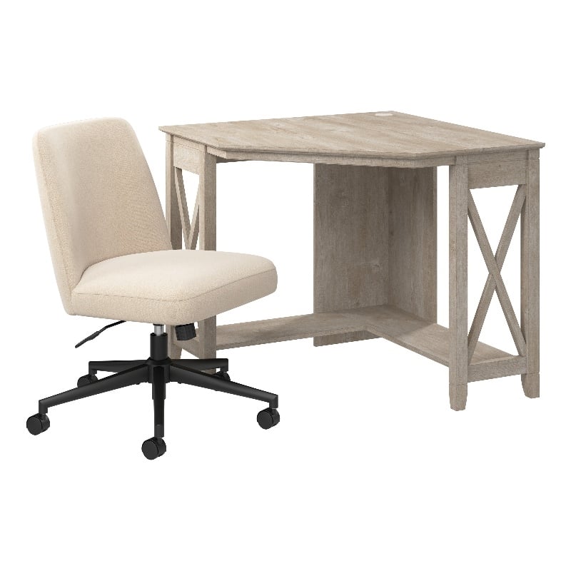Key West 34W Small Corner Desk and Chair Set in Washed Gray - Engineered Wood