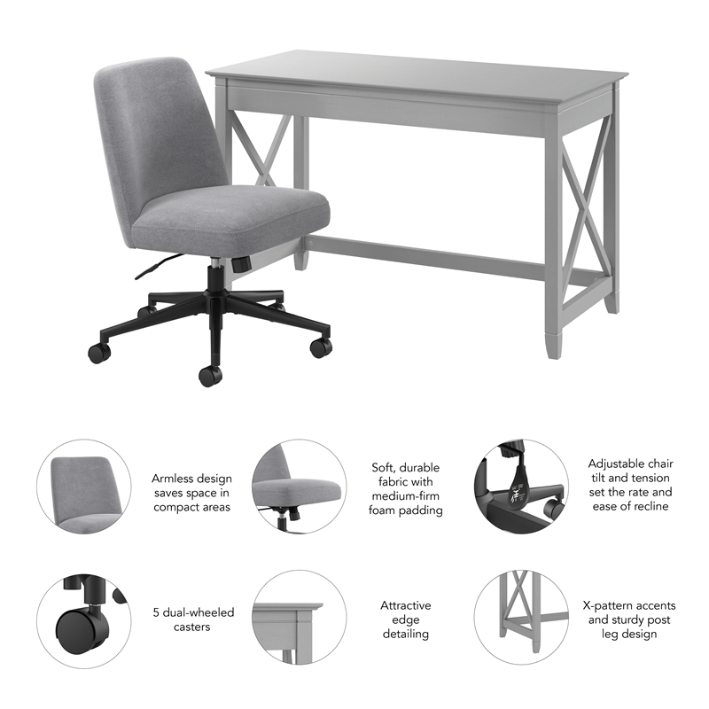 Key West 48W x 24D Writing Desk and Chair Set in Cape Cod Gray - Engineered Wood