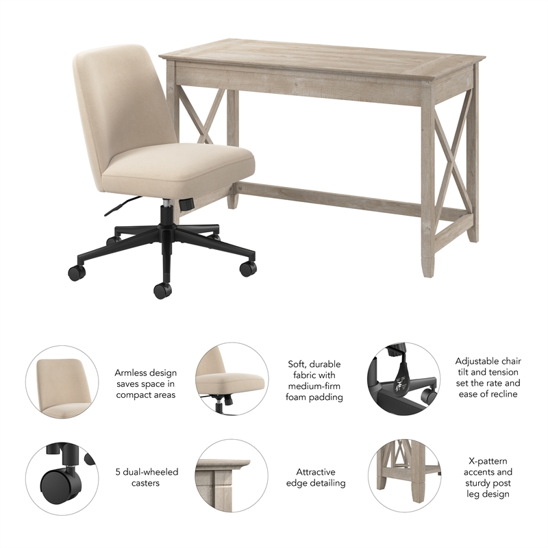 Key West 48W x 24D Writing Desk and Chair Set in Washed Gray - Engineered Wood