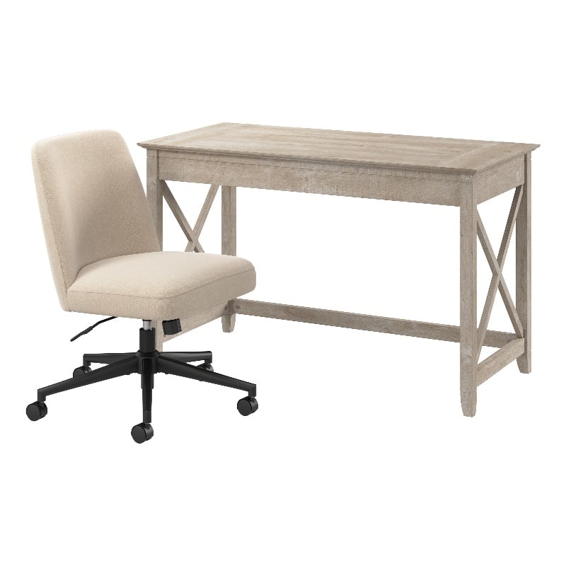 Key West 48W x 24D Writing Desk and Chair Set in Washed Gray - Engineered Wood