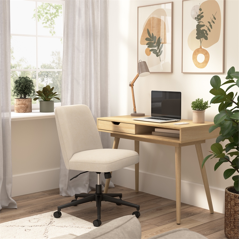 Nora 40W x 20D Small Writing Desk and Chair Set in Natural Oak - Engineered Wood