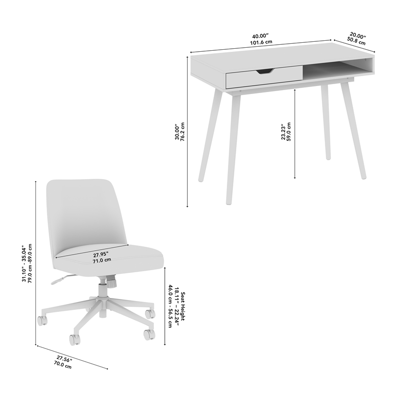 Nora 40W x 20D Small Writing Desk and Chair Set in Natural Oak - Engineered Wood