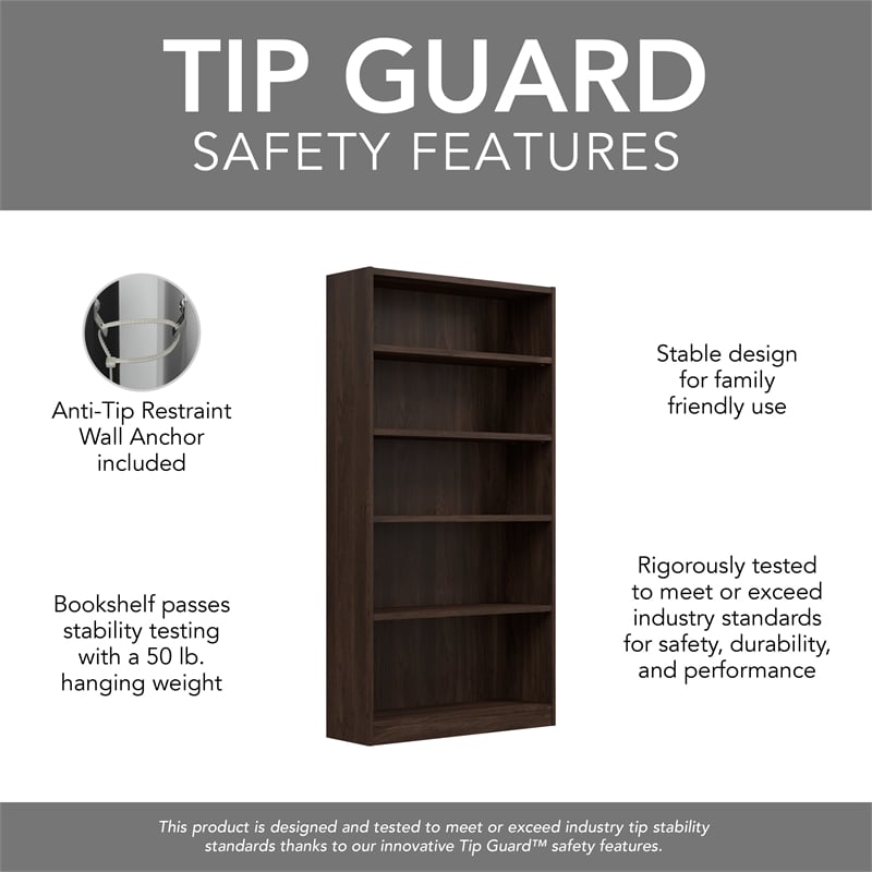 Universal Tall 5 Shelf Bookcase in Black Walnut - Engineered Wood