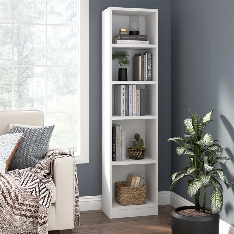 Universal 17W Narrow 5 Shelf Bookcase in White - Engineered Wood