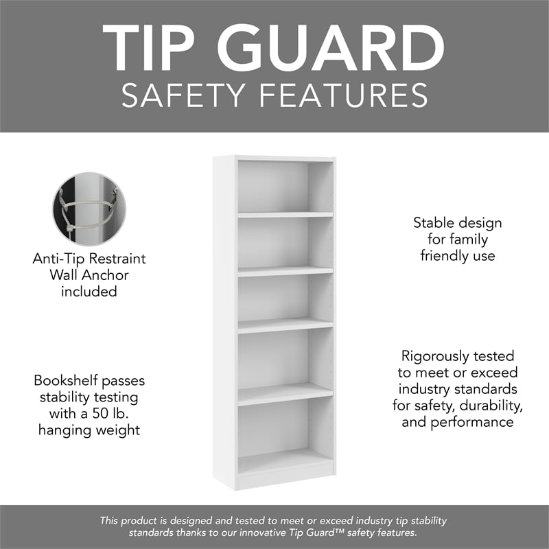 Universal 25W Tall 5 Shelf Bookcase Set in White - Engineered Wood